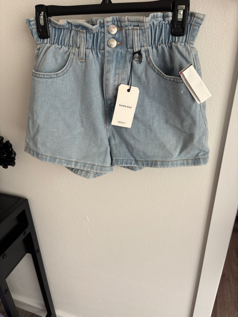 Forever 21 Light Wash Paperbag Denim Shorts